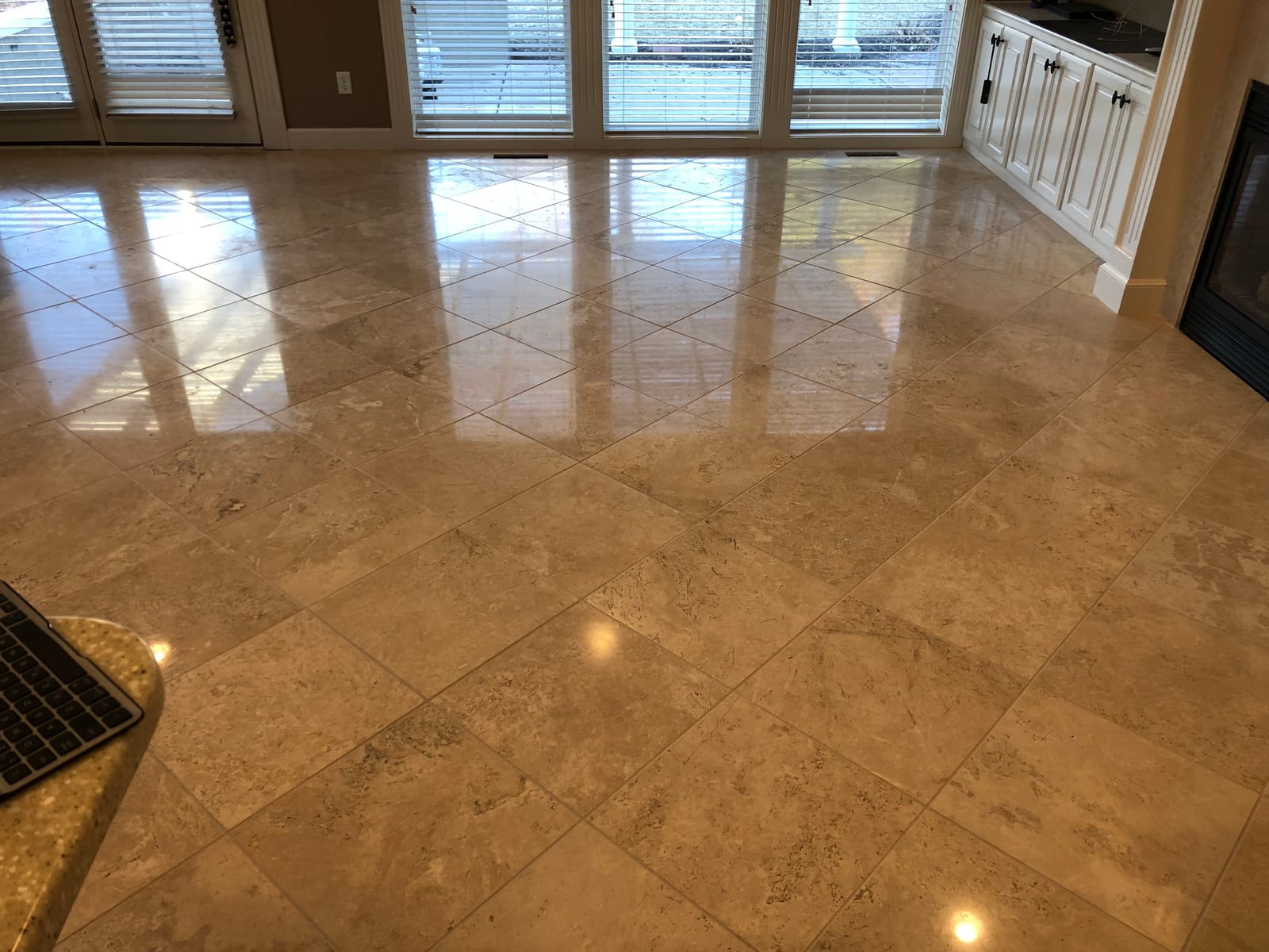 After: Travertine floor, honed and polished
