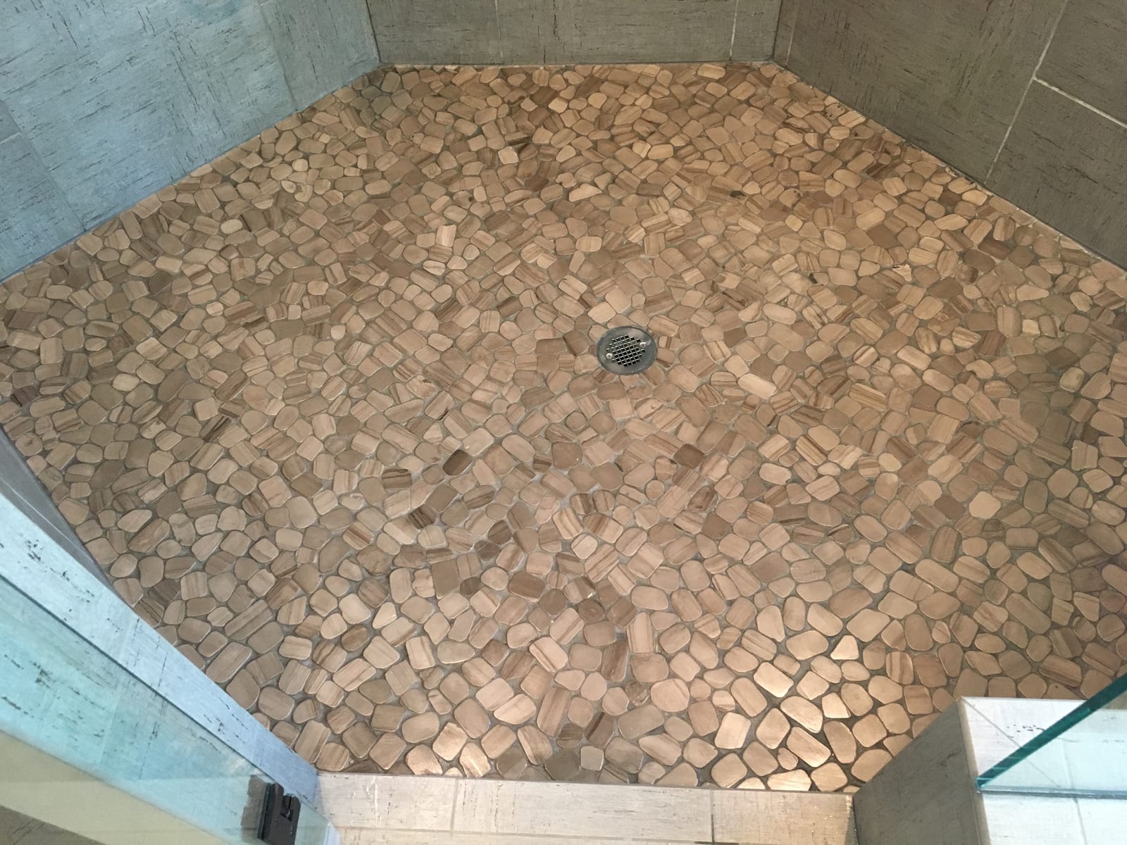 After: Travertine shower floor