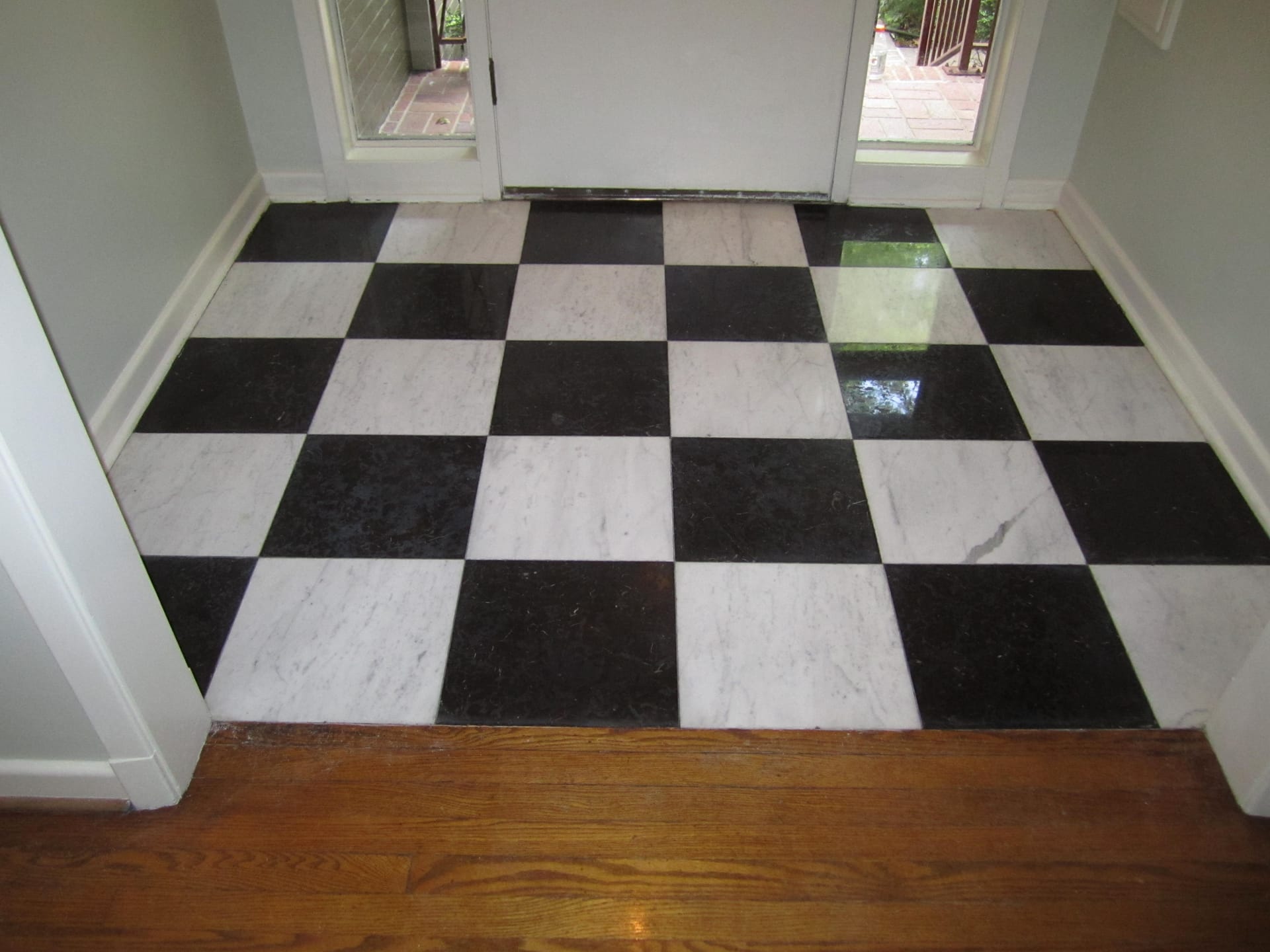 After: Marble checkerboard floor, honed and polished